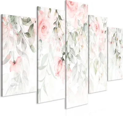 Produktbild von Italienischer Leinwand Leinwandbild - Waterfall of Roses (5 Parts) Wide - First Variant 225x112.5 cm Blumen b-A-0697-b-n