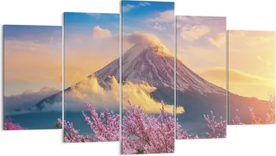 Produktbild von Bild auf Leinwand - Leinwandbild - 5 Teile - Fuji Blume Kirsche - 160x85cm - Wand Bild - Wanddeko - Wandbilder - Leinwanddruck - Bilder - Wanddekoration - Leinwand bilder - Wandbild - EA160x85-4490
