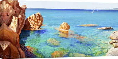 Productafbeelding van Zeilbeelden met als thema: de zee – Adriano Galasso, Zomerscène aan zee – 120x60 cm