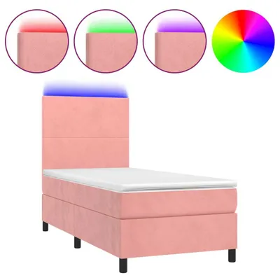Produktbild von vidaXL Boxspringbett mit Matratze & LED Rosa 100x200 cm Samt