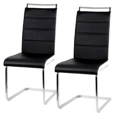 Produktbild von 4er Set Freischwinger, Esszimmerstühle, Schwingstuhl, Küchenstuhl, Gestell aus Chrom, gepolsterter Kunstlederstuhl in Schwarz und Weiß