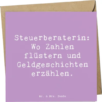 Produktbild von Mr. & Mrs. Panda Klappkarte Spruch Steuerberaterin Geschichten - Lavendeltraum - Geschenk, Beruf, anlasskarte, handgefertigte Geschenke, Finanzgeschichten, Steuerberatung