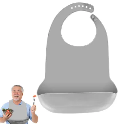 Imagen del producto de Baberos de silicona para adultos, 2 unidades, impermeables, reutilizables, suaves, color gris