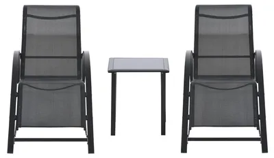 Produktbild von Outsunny Sonnenliege mit Tisch, 3er-Set Gartenliegen, für Balkon, Schwarz