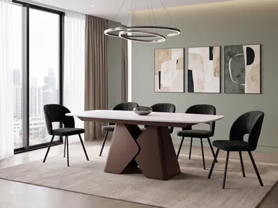 Produktbild von Rechteckiger Esstisch Ausziehbar – Verlängerbar bis 270 cm – 180 x 90 cm XXL Esszimmertisch mit Braunem Metallgestell – für 6-10 Personen – Weiß