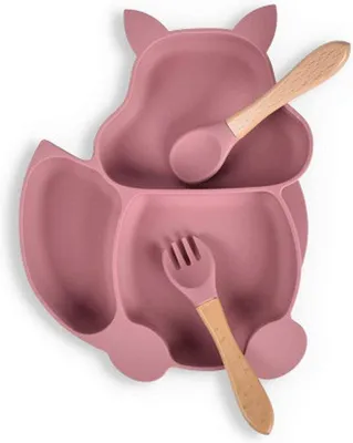 Immagine prodotto di Piatto in silicone con scomparti - Per l'apprendimento dell'autocibo per neonati e bambini piccoli, con base antiscivolo e ventose autoadesive