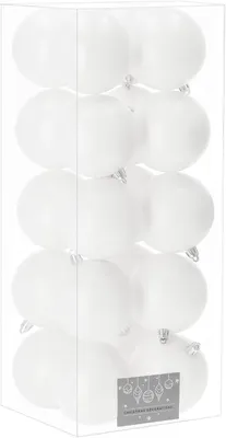 Obrázok produktu pre Sada vianočných ozdôb, 20 kusov, priemer 8 cm, biela s trblietkami, dekorácia na vianočný stromček