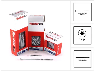 Obrázek produktu pro Fischer 670475, Šroub, Nerezová ocel, Dřevo, Obecné, Částečný závit, S plochou hlavou