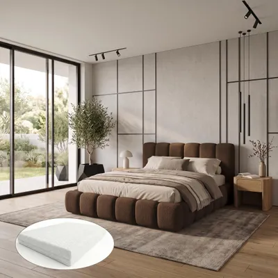 Produktbild von Ankado Polsterbett 160x200 cm - mit Matratze H3/H4 20 cm - Metall-Lattenrost - Bettkasten - Bouclé-Stoff Quelle 22 Braun