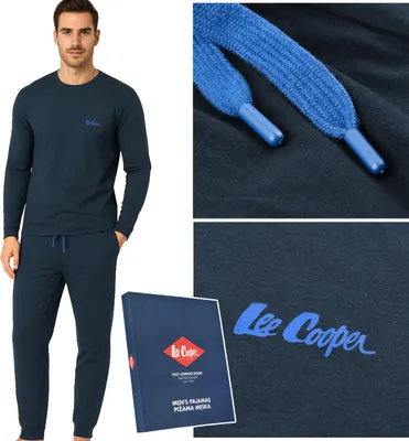 Obrázok produktu pre Lee Cooper pánske pyžamo z bavlny v tmavomodrej farbe, mužský spací odev, XL