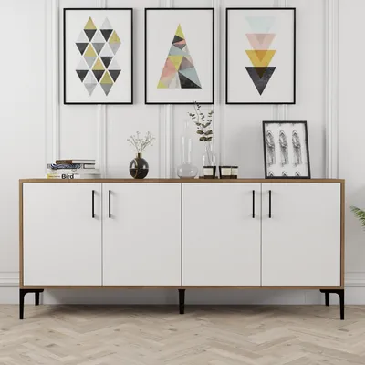 Produktbild von Skye Decor, Kiev- Kiev HCT, Nussbaumfarbe,,Weiß, Kommoden, 78x180x35 cm, 100% Melaminbeschichtete Partikelplatte