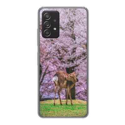 Produktbild von MuchoWow® Handyhülle Schutzhülle Hülle für Samsung galaxy a73 Hirsch - Rosa - Blüte Silikon Softcase Handy Hülle - Handyhülle