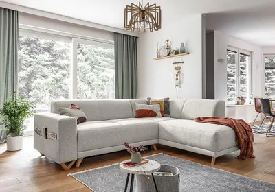 Produktbild von MIUFORM Classy Sophie - Ecksofa mit Bettfunktion und Bettkasten L-FORM RECHTS - 250x192cm - Hellgrau - Sofa Schlafsofa Couch