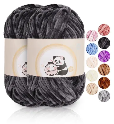 Zdjęcie produktu dla Wełna chenille, 200g, ciemnoszary, grubość 6mm, idealna do szydełkowania i robienia na drutach