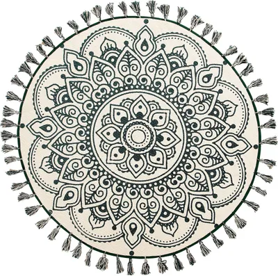 Produktbild von BELIANI Teppich Weiß Grün Baumwolle ø 120 cm Kurzflor Mandala Muster Handgewebt Rund