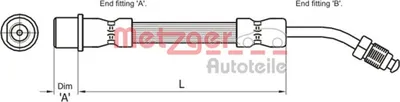 Produktbild von METZGER 4111108 Bremsschlauch Hinten Links für CITROËN C5 III Kombi (RW) passend für PEUGEOT 508 SW I (8E) 407 SW (6E) 407 (6D)