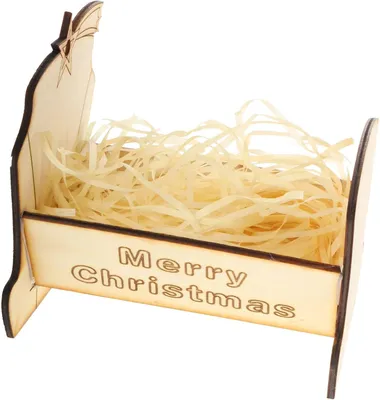 Produktbild von Mini-Krippenstall aus Holz mit handgefertigtem Jesusbett, detailreiches Krippenornament für Zuhause
