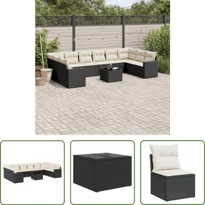 Produktbild von The Living Store 11-tlg. Garten-Sofagarnitur mit Kissen Schwarz Poly Rattan