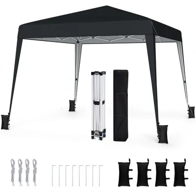 Produktbild von KOMFOTTEU 3x3m Pavillon faltbar, Pop up Gartenpavillon mit Sonnenschutz, Metallrahmen, 4 Sandsäcken, Windseilen, Heringen, Tragetasche, höhenverstellbares Partyzelt für Picknicks, Partys (Schwarz)