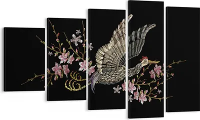 Produktbild von Bild auf Leinwand - Leinwandbild - 5 Teile - Asiatisch Vogel Blumen - 100x60cm - Wand Bild - Wanddeko - Wandbilder - Leinwanddruck - Bilder - Wanddekoration - Leinwand bilder - EG100x60-4614
