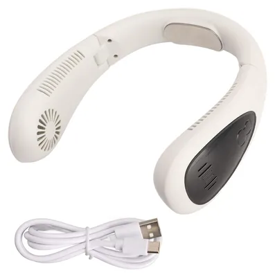 Produktbild von Klingenloser Nackenventilator, USB-aufladbar, 360¡ã-Luftauslass, 3 einstellbare Stufen, LED-Anzeige, tragbarer Ventilator für den Außenbereich, Weiß