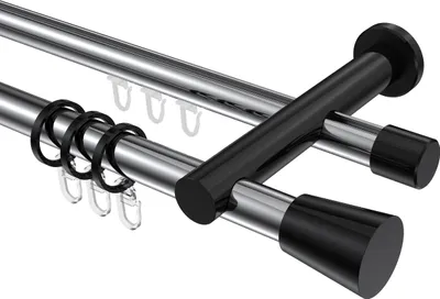 Produktbild von Interdeco Rundrohr-Innenlaufstange / Gardinenstange (Kombination) Chrom / Schwarz, Typ Platon Sitra (Konus), 20 mm Ø 2-läufig, 480 cm