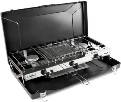 Obrázok produktu pre Plynový varič, 2 horáky, 1 gril, KAMPA Fornello, kempingový varič, čierny