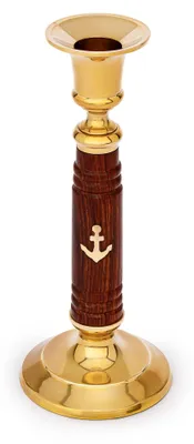 Productafbeelding van Vintage kandelaar van hout en messing, 17,5 cm hoog
