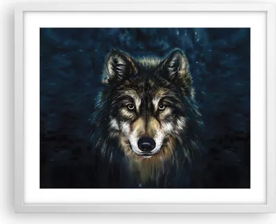 Produktbild von Gerahmtes Poster - Weißer Rahmen - Wolf Dunkel Grafik - 50x40 cm - Wand Bild - Wanddeko - Wandbilder - Kunstposter - Wandposter - Bilderrahmen - Bilder - Kunstdruck - Wanddekoration - P2WAA50x40-4845