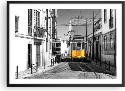 Produktbild von Gerahmtes Poster - Schwarzer Rahmen - Straßenbahn Portugal Lissabon - 70x50 cm - Wand Bild - Wanddeko - Wandbilder - Kunstposter - Wandposter - Bilderrahmen - Bilder - Kunstdruck - P2BAA70x50-4977