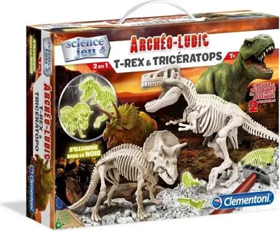 Immagine prodotto di Dinosauri Clementoni Archéo Ludic - T-Rex e Triceratopo Fosforescenti