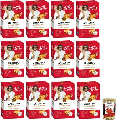 Produktbild von 12x Armando La Penna Liscia,Bronzegezogene Nudeln,100% Italienische Pasta 500g + Italian Gourmet Polpa di Pomodoro 400g Dose