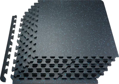 Image de Tapis de sol VEVOR 12 pcs. Surface en caoutchouc & mousse EVA, 61 x 61 cm Tapis d'entraînement avec couverture de 48 pieds carrés, tapis de gymnastique emboîtables pour gymnase Garage, noir & bleu