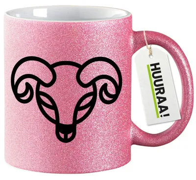 Produktbild von Huuraa Glitzertasse Widder Sternzeichen Symbol 330ml Pink Keramik Kaffeebecher Geschenkidee