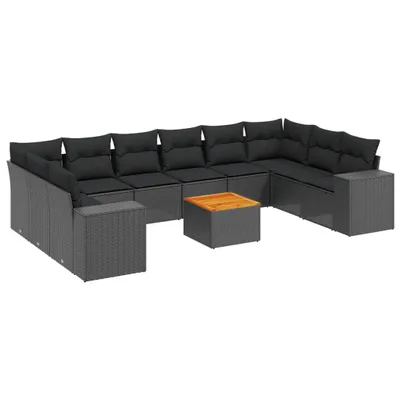 Produktbild von 11-tlg. Garten-Sofagarnitur mit Kissen Schwarz Poly Rattan