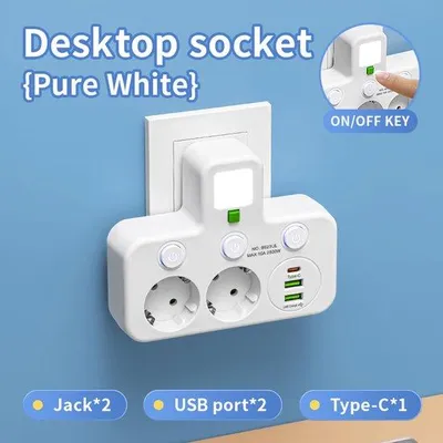 Obrázok produktu pre Nástenná zásuvka USB-C so samostatným vypínačom, 2 zásuvky, biela