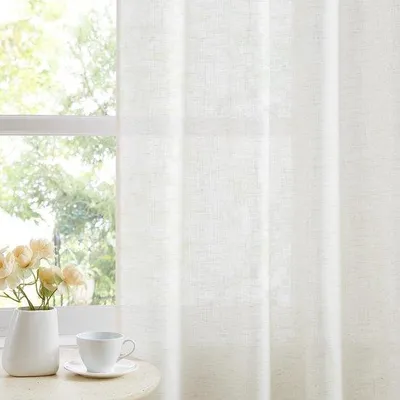 Productafbeelding van Unyqoos® linnenlook gordijn, semi-transparant met achterkant voorzien van lussen, slubstructuur, 136 x 225 cm, zachte lichtfiltratie, geschikt voor woon- en slaapkamer