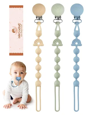 Produktbild von 3er-Pack Schnullerkette aus Silikon, BPA-frei, weiche Schnullerkette für Mädchen, flexibles einteiliges Design für Babys, hält den Schnuller sauber