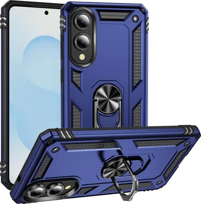 Immagine prodotto di Custodia per Samsung Galaxy S25 Edge a doppio strato robusta, protezione militare con supporto ad anello e supporto blu