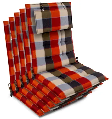 Imagen del producto de Beautissu, juego de 5 fundas para asiento reclinable, color naranja, beige y a cuadros, dimensiones 120x50x8 cm