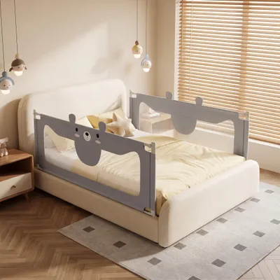 Produktbild von YZNAHRE Bettgitter 150 cm Baby Bett Rausfallschutz höhenverstellbar Kinder Bettschutzgitter mit Aufbewahrungstasche Kinderbettgitter, für Kinderbetten, Elternbetten, Grau