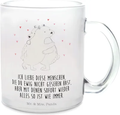 Produktbild von Mr. & Mrs. Panda Teetasse Eisbär Umarmen - Transparent - Geschenk, aus Glas, Teeglas, Lustige Sprüche, Tee Tasse, Häferl, Pott