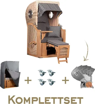 Produktbild von Strandkorb Komplettset Düne Single Bullauge Teak PE Shell Dessin 500