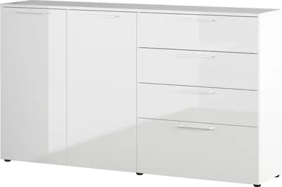 Produktbild von Sideboard "403" in weiss mit 4 Schubladen und 2 Türen. Abmessungen (BxHxT) 186x107x40 cm