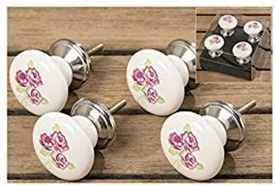 Produktbild von Möbelgriff Möbelknauf, 4er Set, Rosenmuster, Porzellan