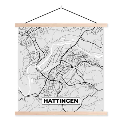 Produktbild von MuchoWow® Textilposter Hattingen - Stadtplan - Karte - Deutschland 120x120 cm mit holzfarbenen Rahmen - Textil-Poster