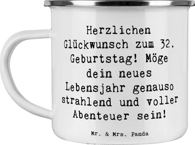 Produktbild von Mr. & Mrs. Panda Pott Spruch 32. Geburtstag Abenteuer - Weiß - Geschenk, Happy Birthday, Geburtstagskind, Campingbecher, Jubiläum, Reisebecher, besonderen Tag, 32 Jahre