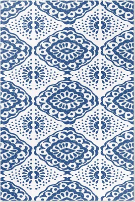 Produktbild von Blaue Muster dekorative Ornamente – Vinyl Fußmatte – 60x90 cm – Rutschfest, Pflegeleicht & Langlebig