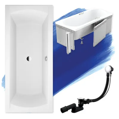 Zdjęcie produktu dla Wanna Akrylowa Zestaw 4w1 Prostokątna 190x90 Biała + Zabudowa Styropianowa, Nowoczesny Chrom Premium Syfon i Nogi (stelaż) w komplecie | BADLAND INES