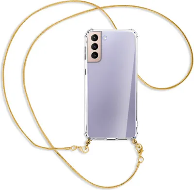 Produktbild von Handykette Backcover-Schutzhülle mit Band (Metall goldfarben) für Samsung Galaxy S21 Plus 5G - goldfarbene Kette Snake